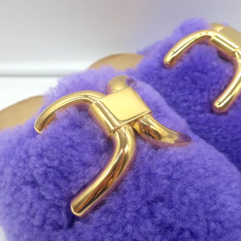 An Hour and a Shower Shearling Flat Mules Purple Size 37