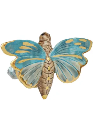 And Mary Butterfly Doorknob Blue Gold