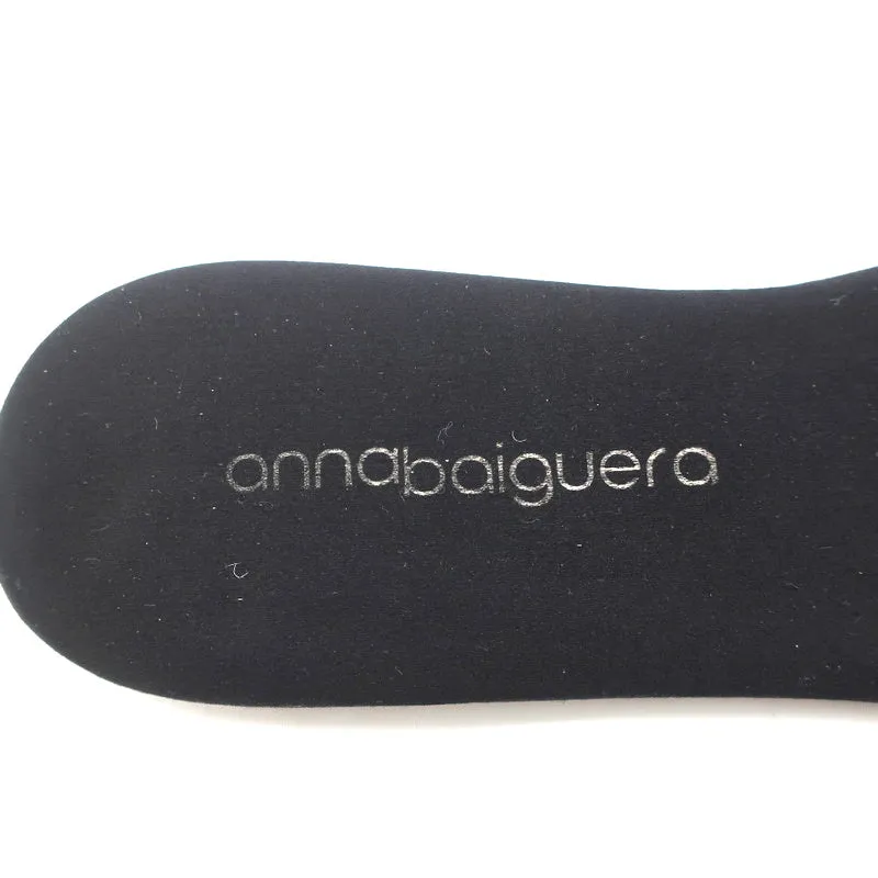 Anna Baiguera Crystal Fringe Slide Sandals Black Satin Size 38 Flat Mules