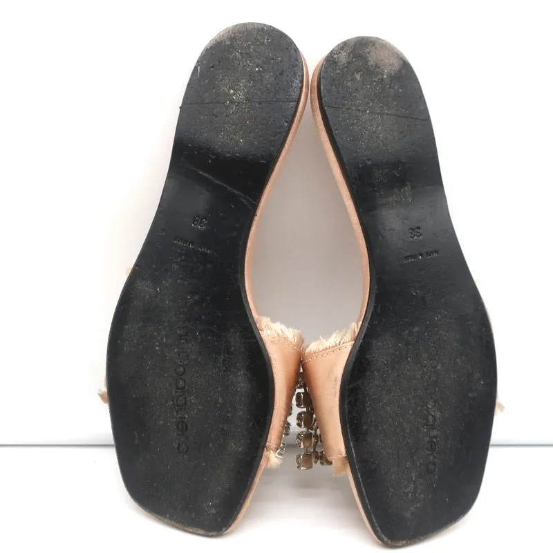Anna Baiguera Crystal Fringe Slide Sandals Peach Satin Size 38 Flat Mules