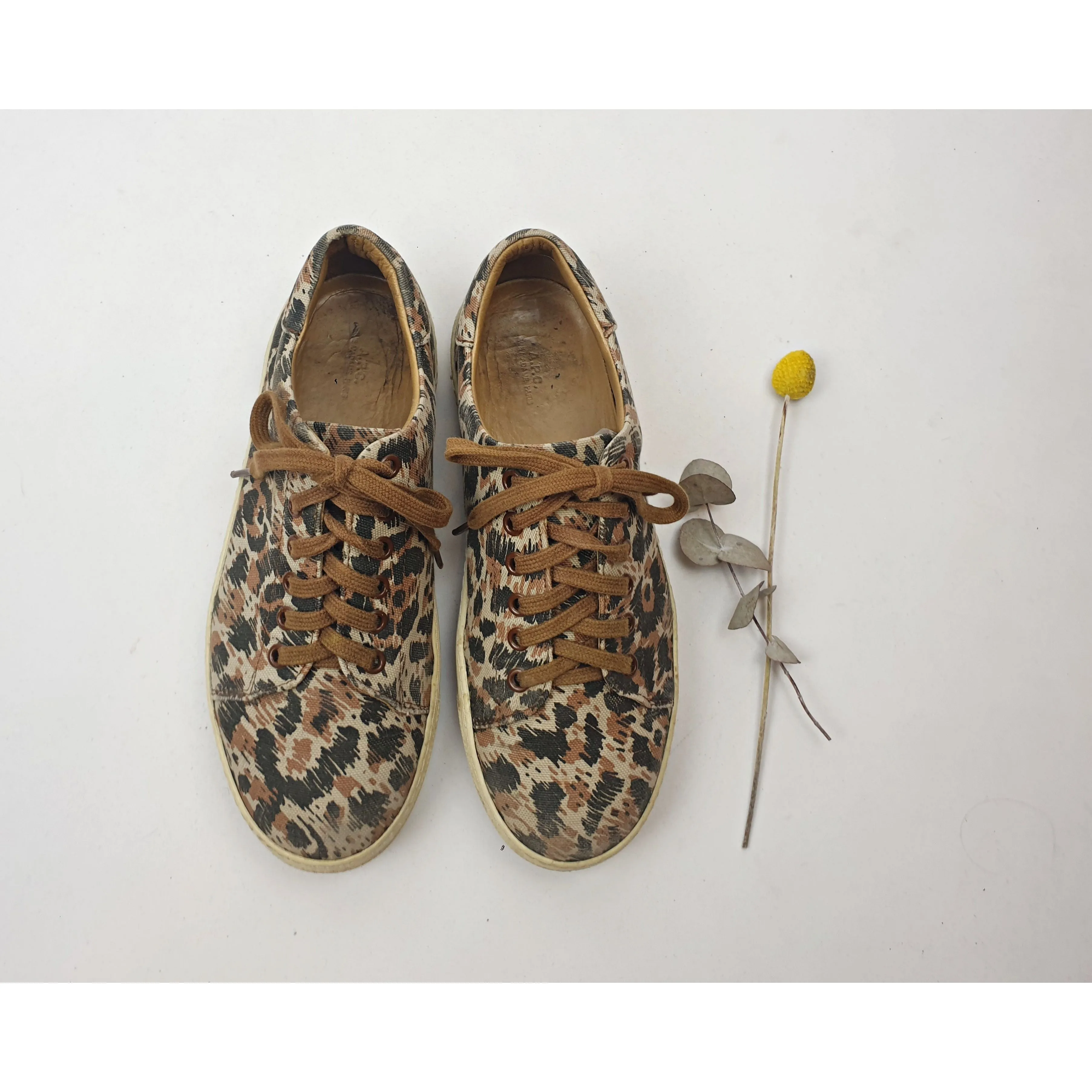 APC brown animal print canvas laceup shoes with leather lining size 38