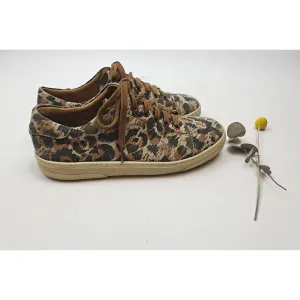APC brown animal print canvas laceup shoes with leather lining size 38