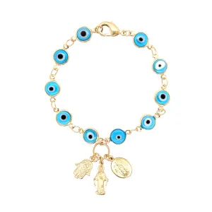Aqua Blue Evil Eye Charm Bracelet and Hamsa Hand- Virgin Mary pendant