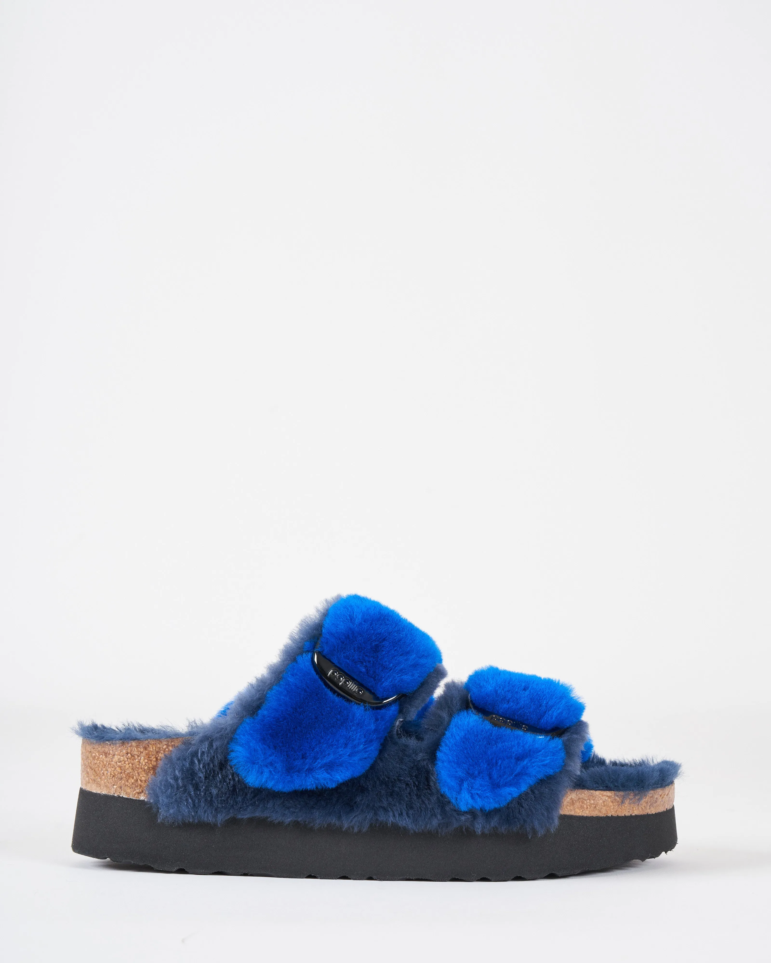 arizona big buckle platform sandal - ultra blue/midnight shearling