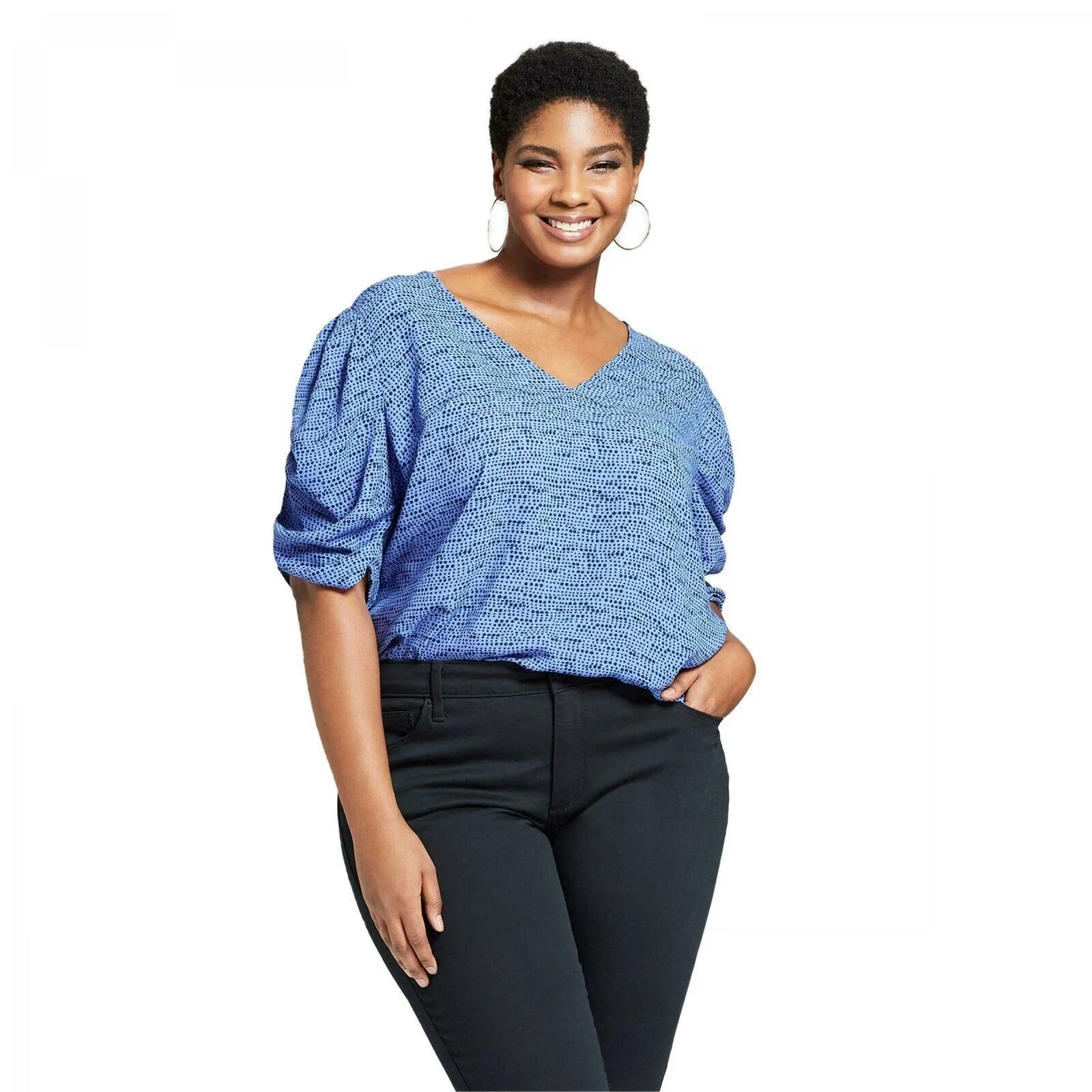 Ava & Viv Women's Plus Size Printed Pleated Half Sleeve Blouse Shirt Top