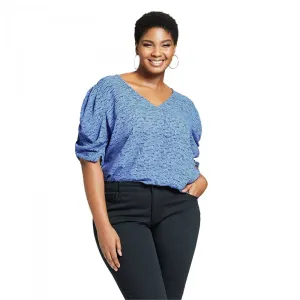 Ava & Viv Women's Plus Size Printed Pleated Half Sleeve Blouse Shirt Top