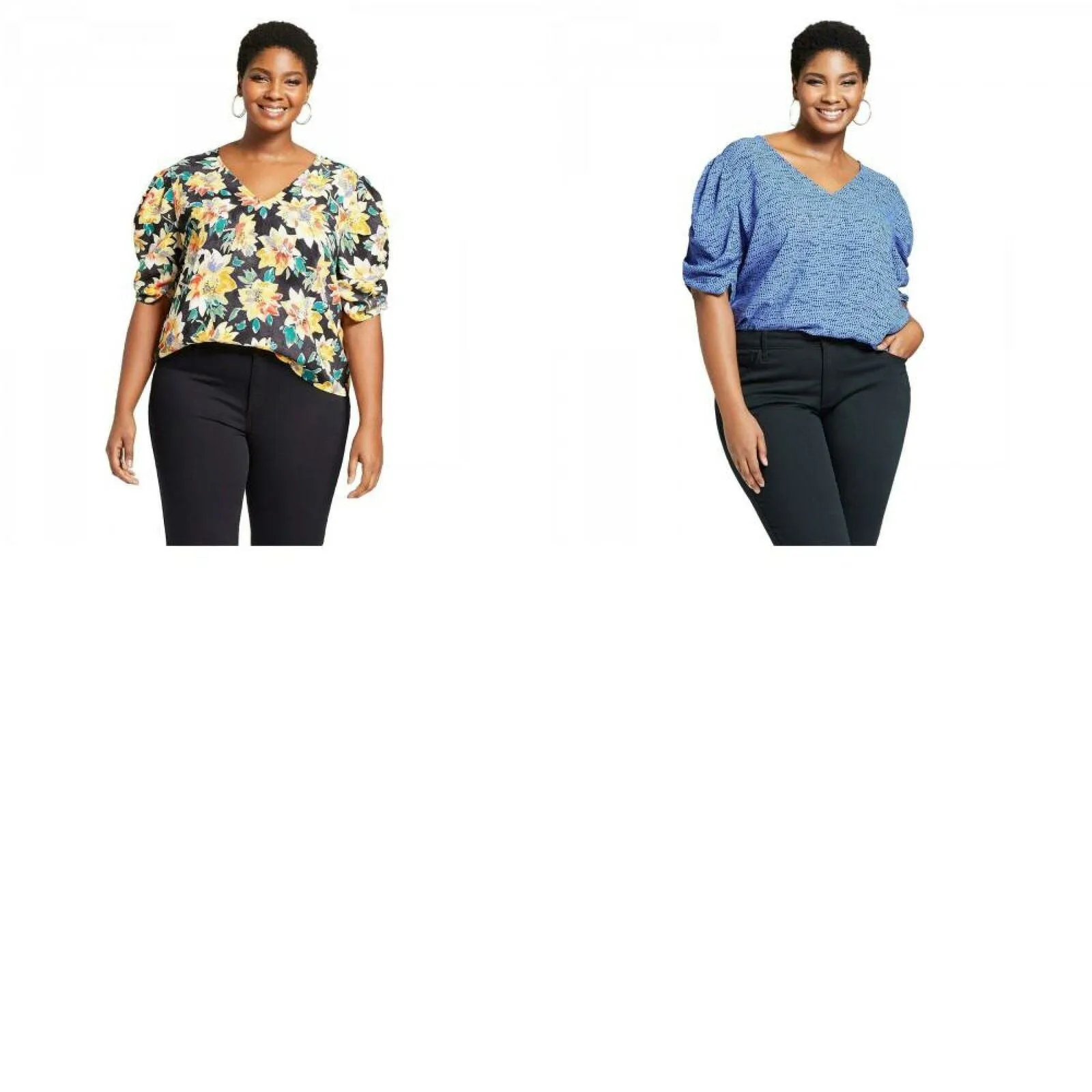 Ava & Viv Women's Plus Size Printed Pleated Half Sleeve Blouse Shirt Top