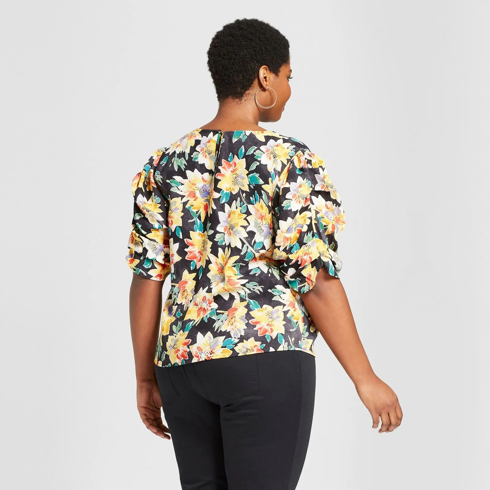 Ava & Viv Women's Plus Size Printed Pleated Half Sleeve Blouse Shirt Top