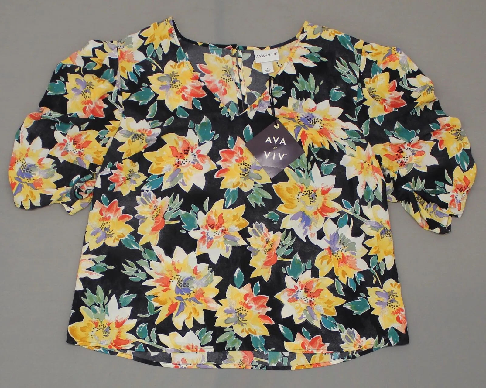 Ava & Viv Women's Plus Size Printed Pleated Half Sleeve Blouse Shirt Top