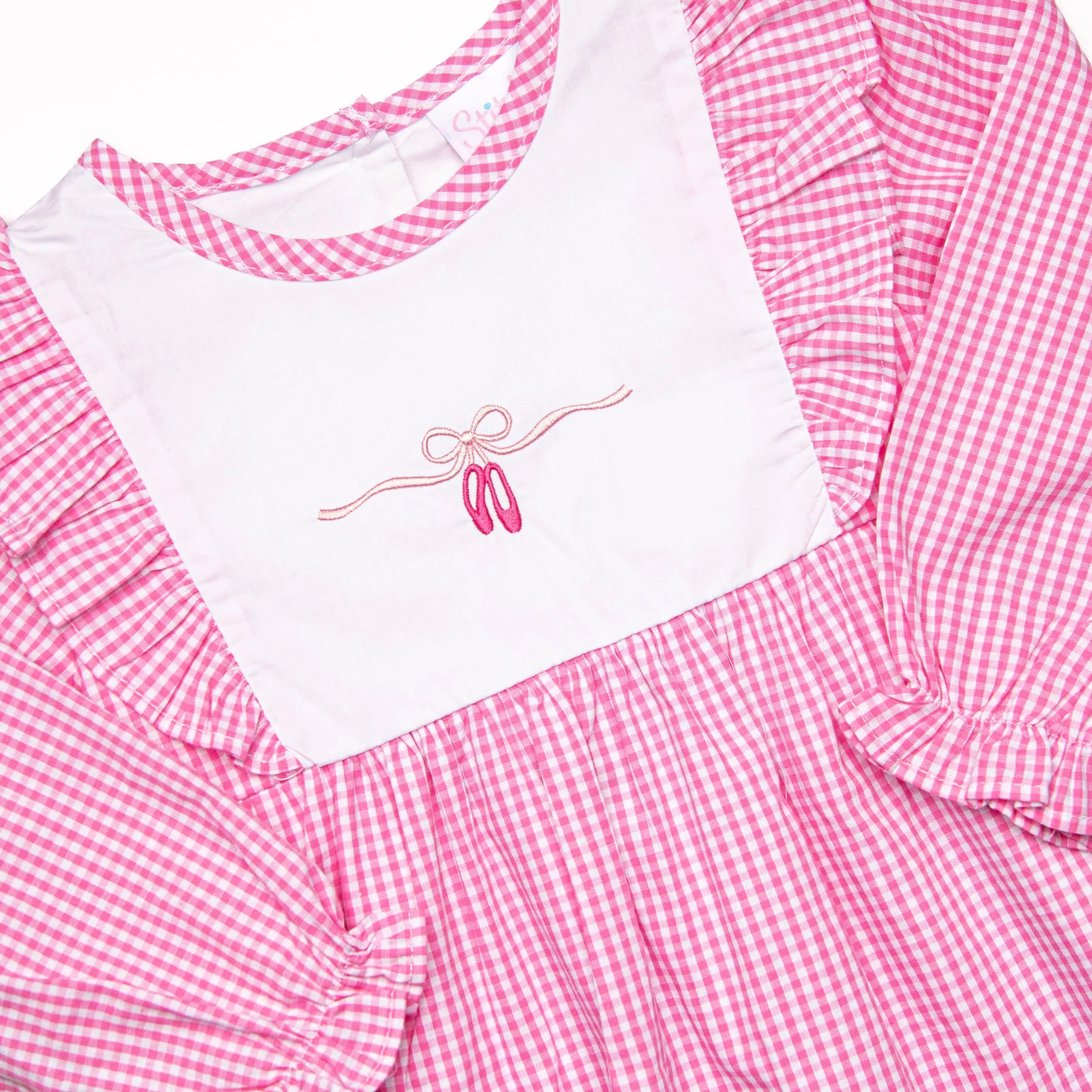 Ballet Beauty Embroidered Bubble, Pink Gingham
