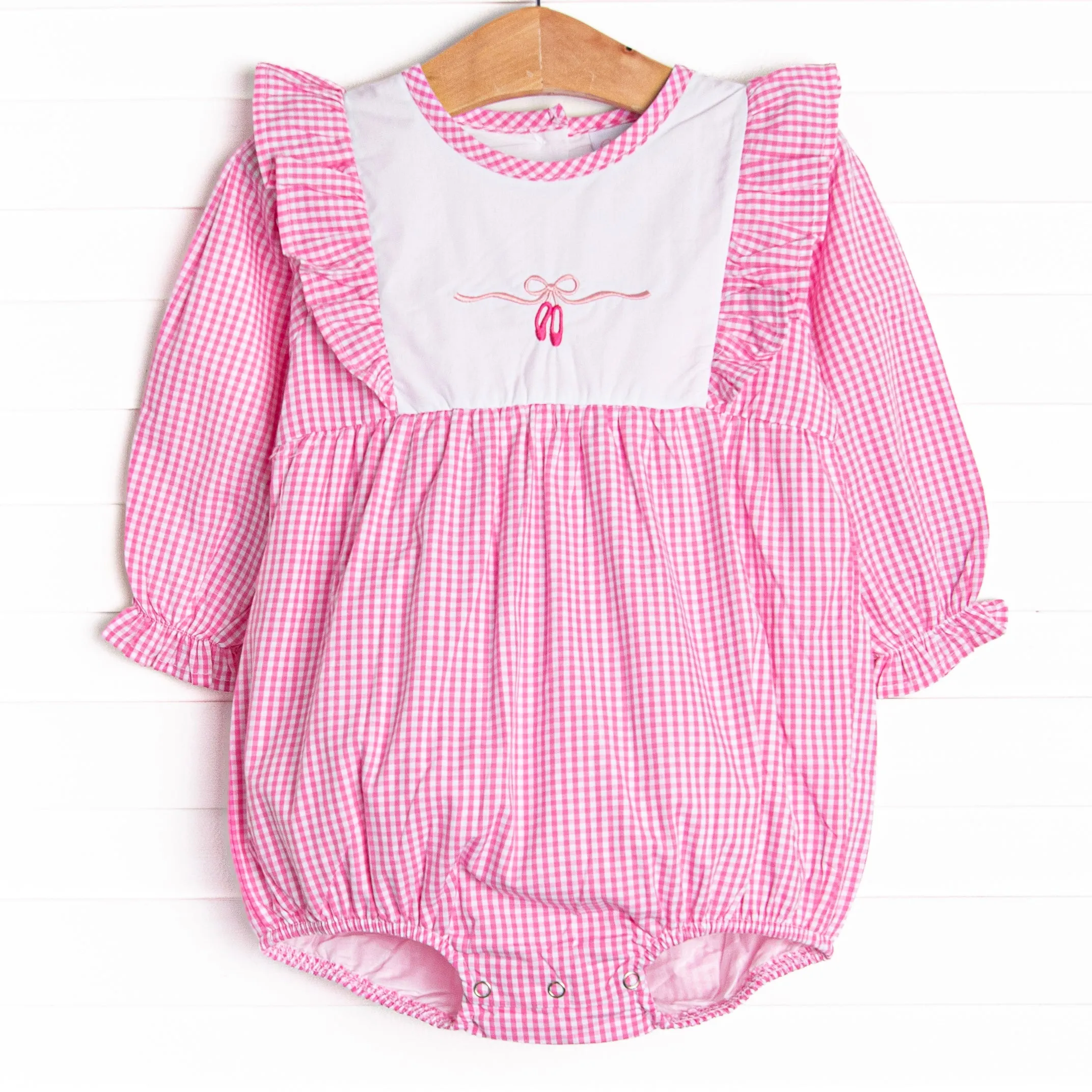 Ballet Beauty Embroidered Bubble, Pink Gingham