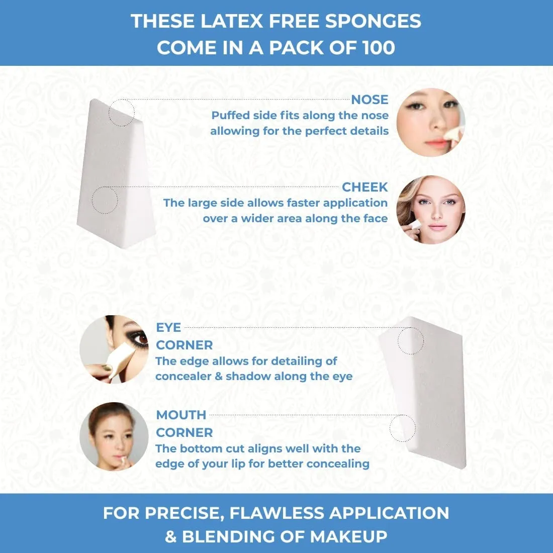 Beauty Wedges, Latex Free Foam Sponges, Makeup Blenders for Powder and Liquid Makeup, 100-Count