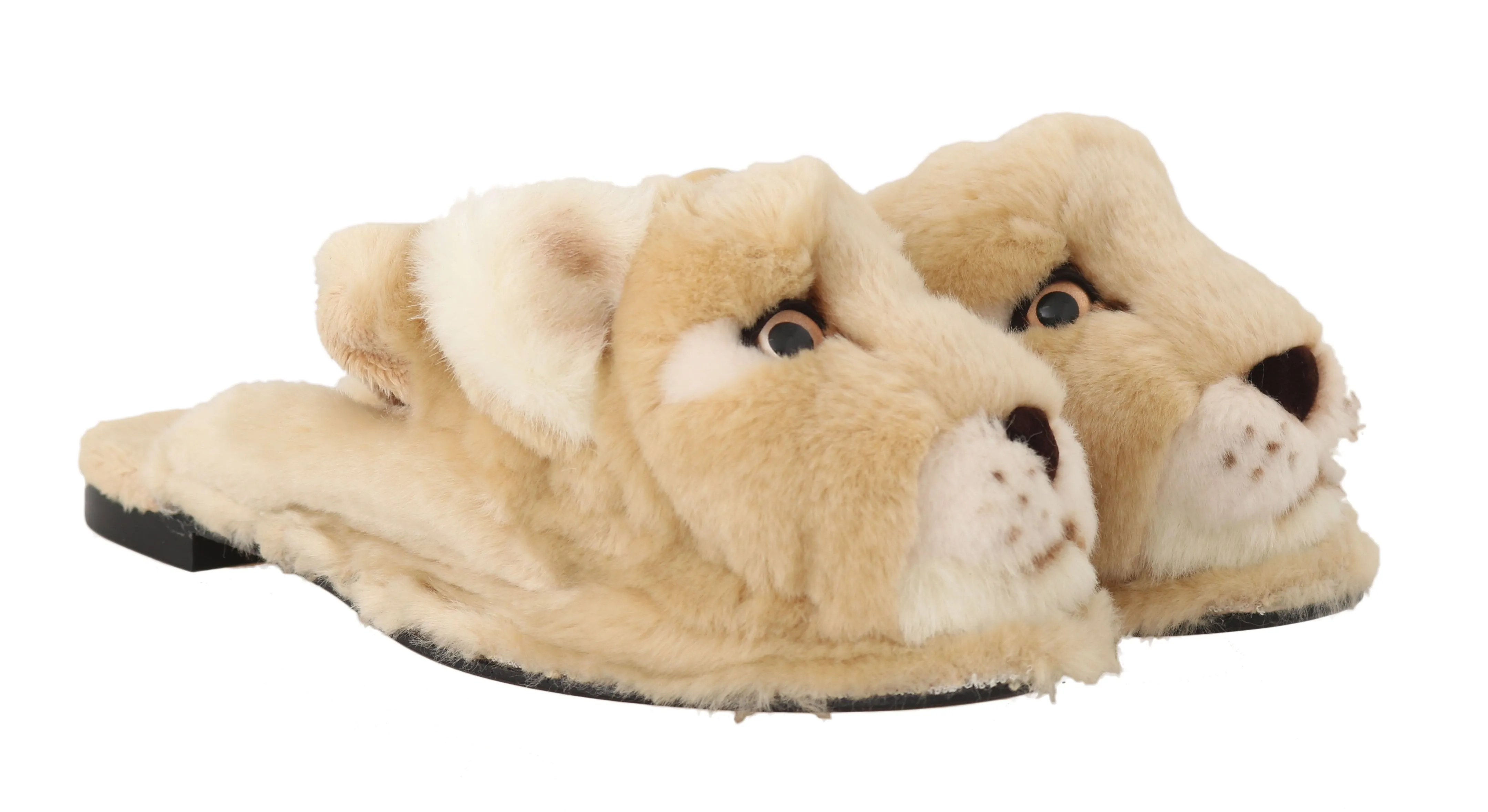 Beige Soft Fur Lioness Mules Slippers