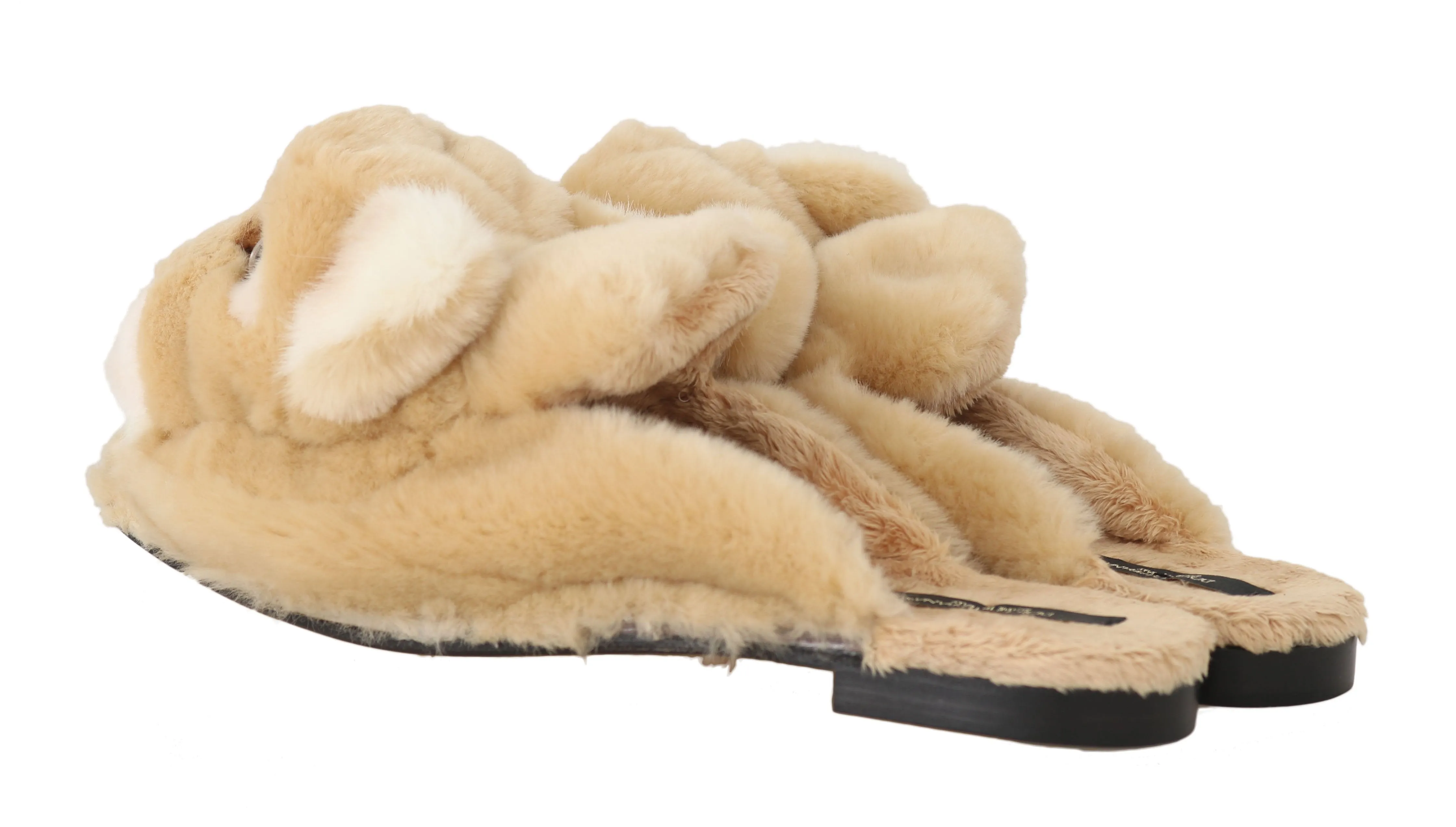 Beige Soft Fur Lioness Mules Slippers