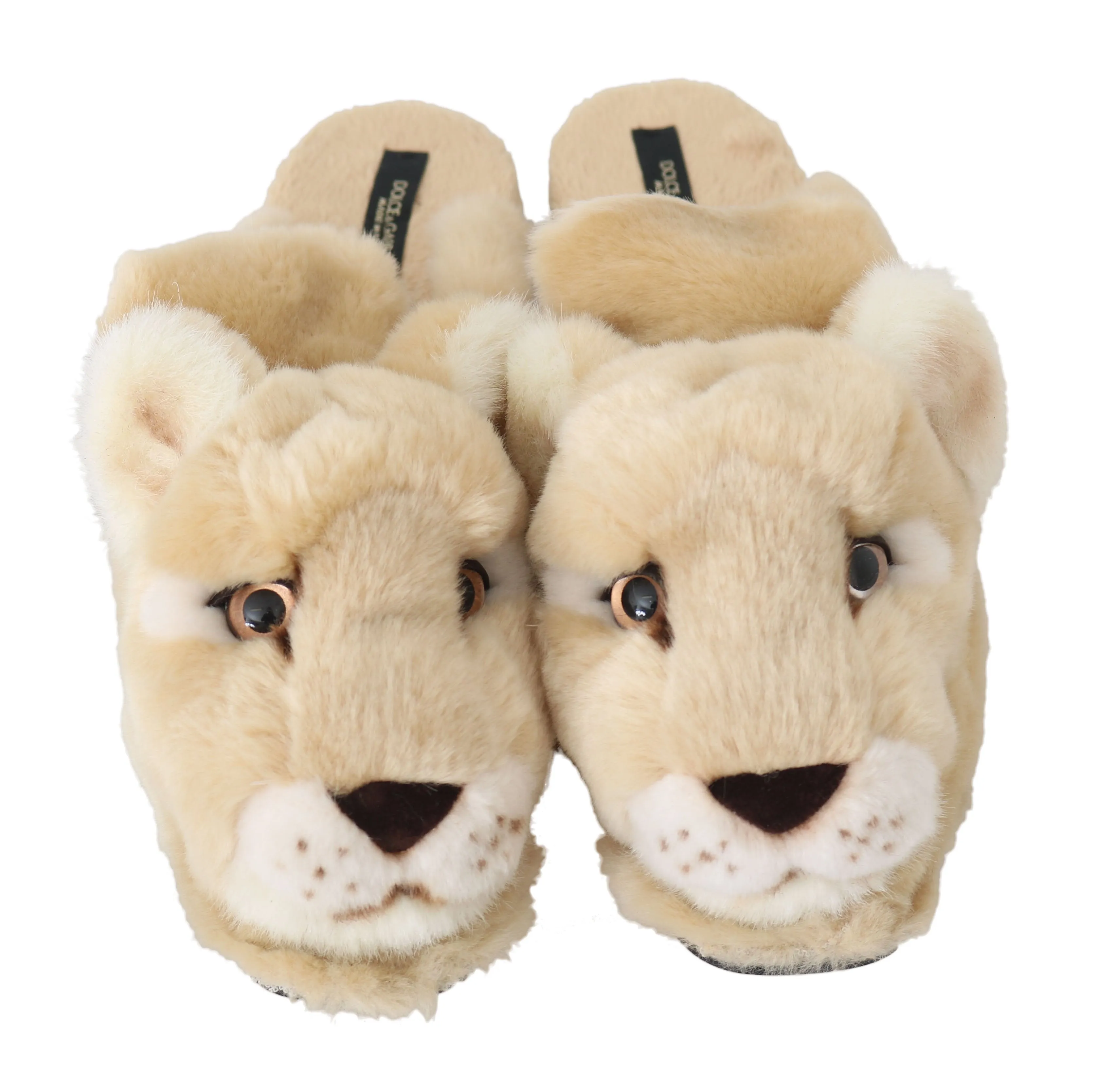 Beige Soft Fur Lioness Mules Slippers