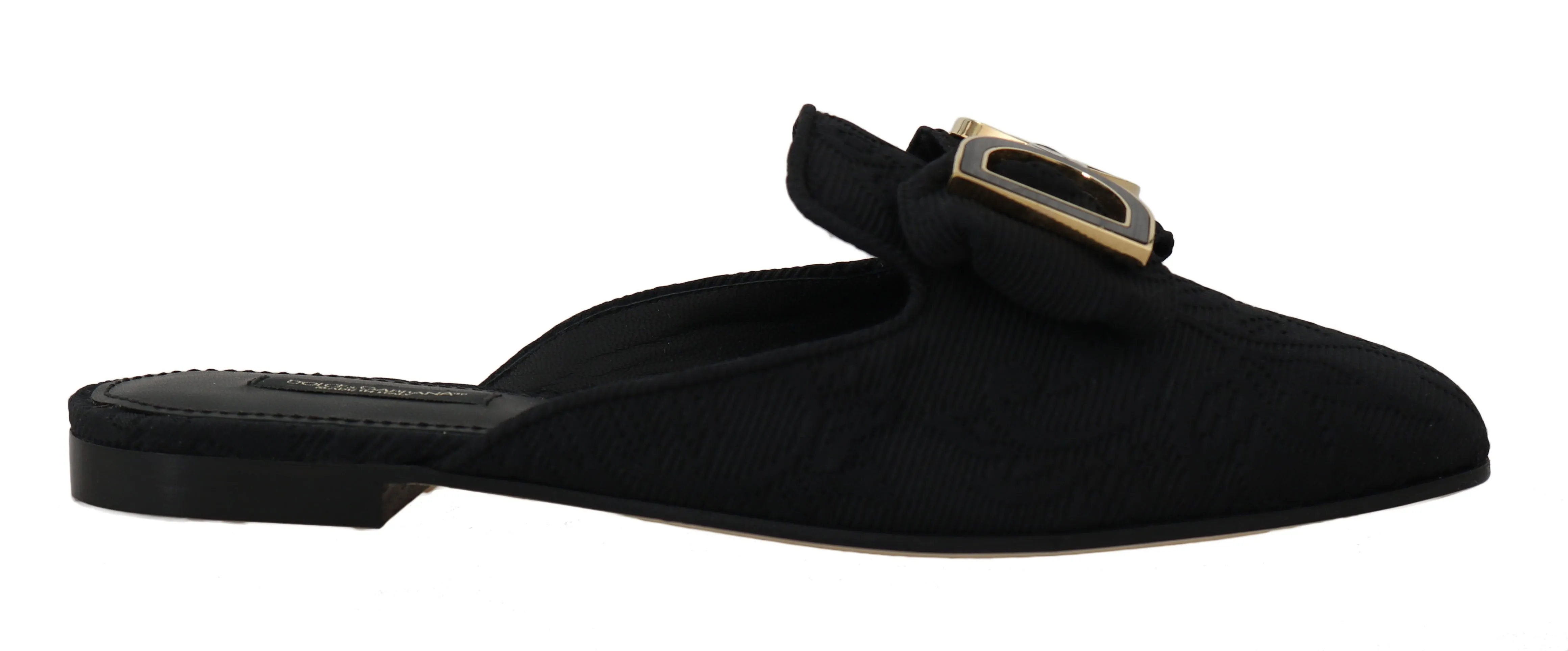 Black Brocade Logo Sandals Mules