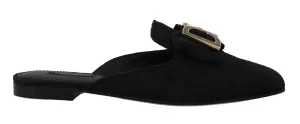 Black Brocade Logo Sandals Mules