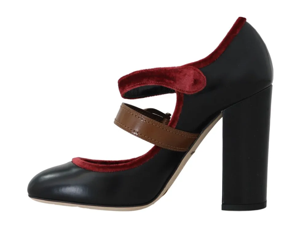 Black Leather DG Logo Mary Janes