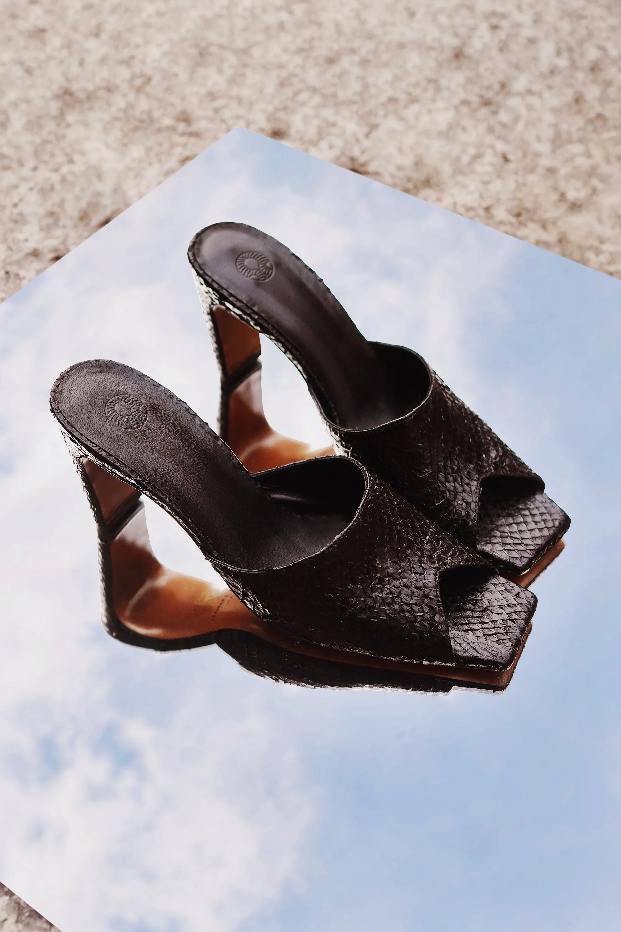 Black Salmon Skin Mules