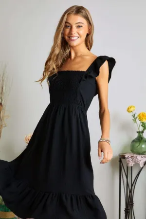 Black Smocked Midi  * on sale