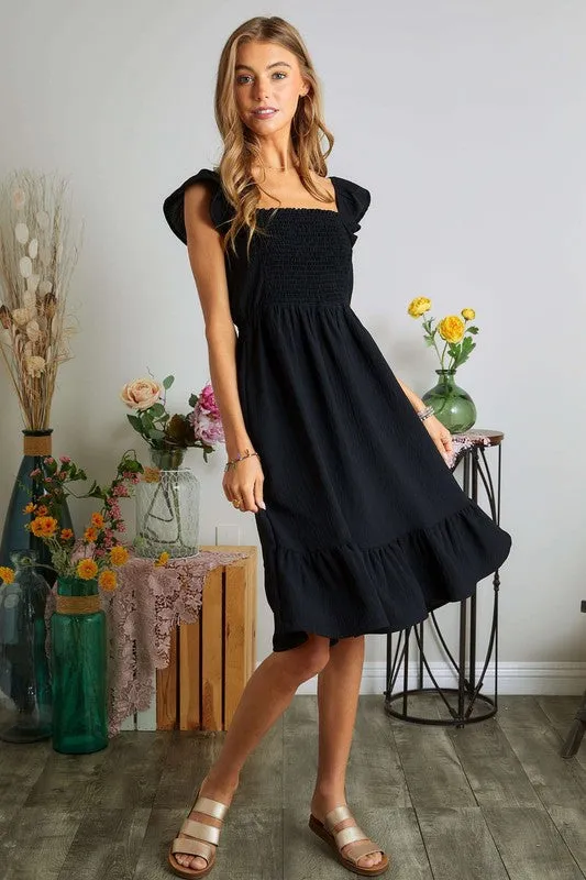 Black Smocked Midi  * on sale
