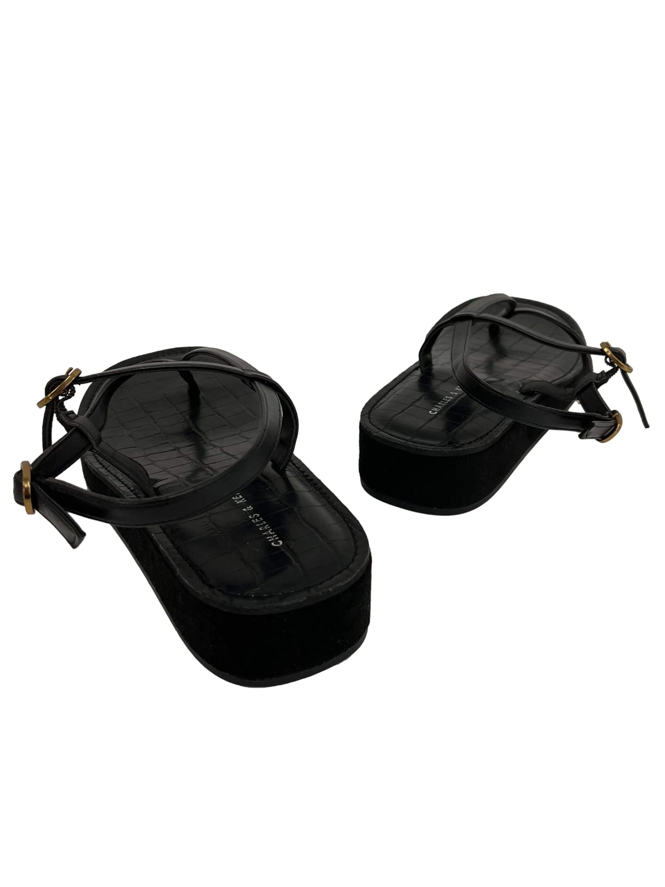 Black Strappy Flatform Thong Sandals