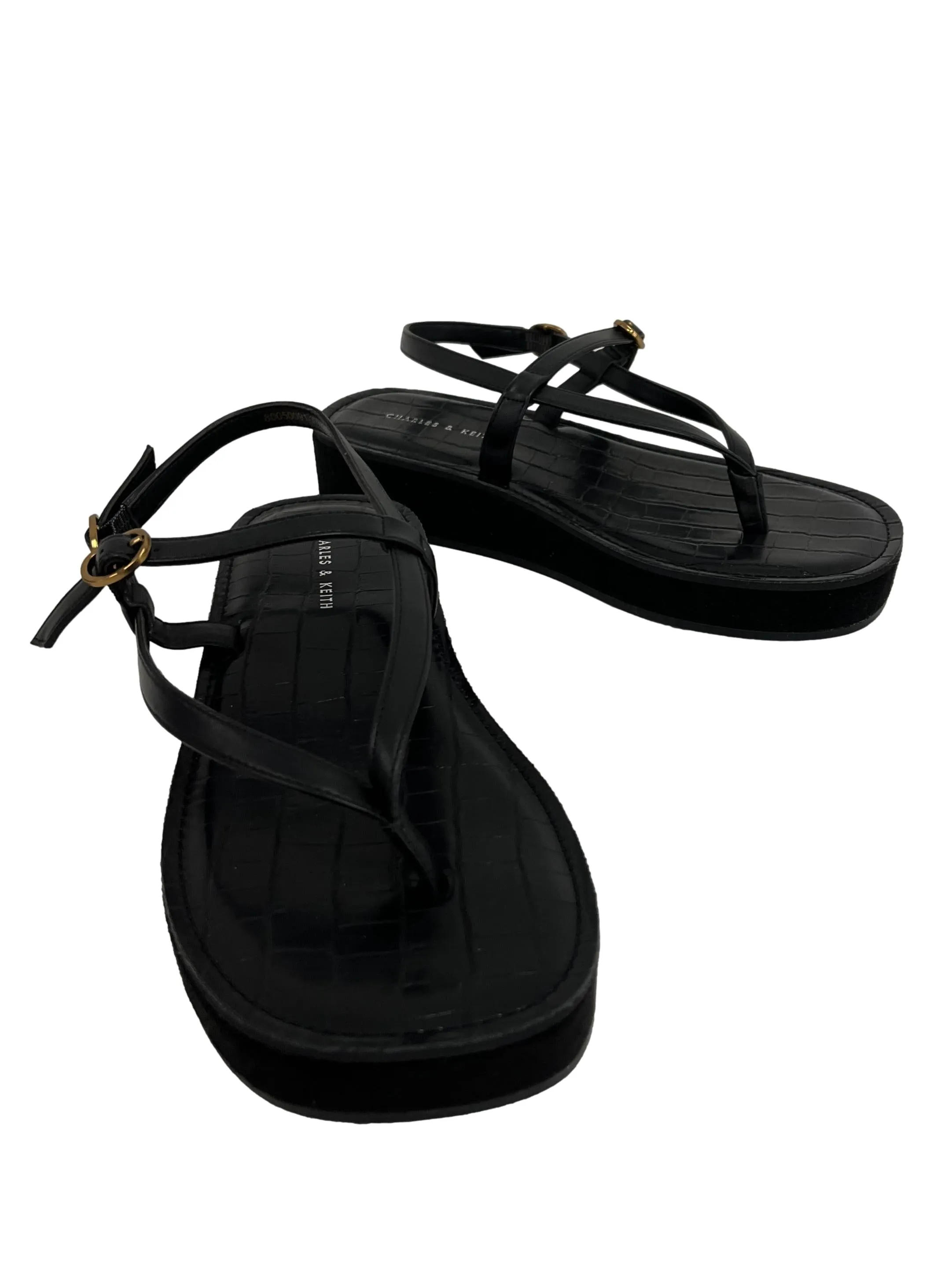 Black Strappy Flatform Thong Sandals