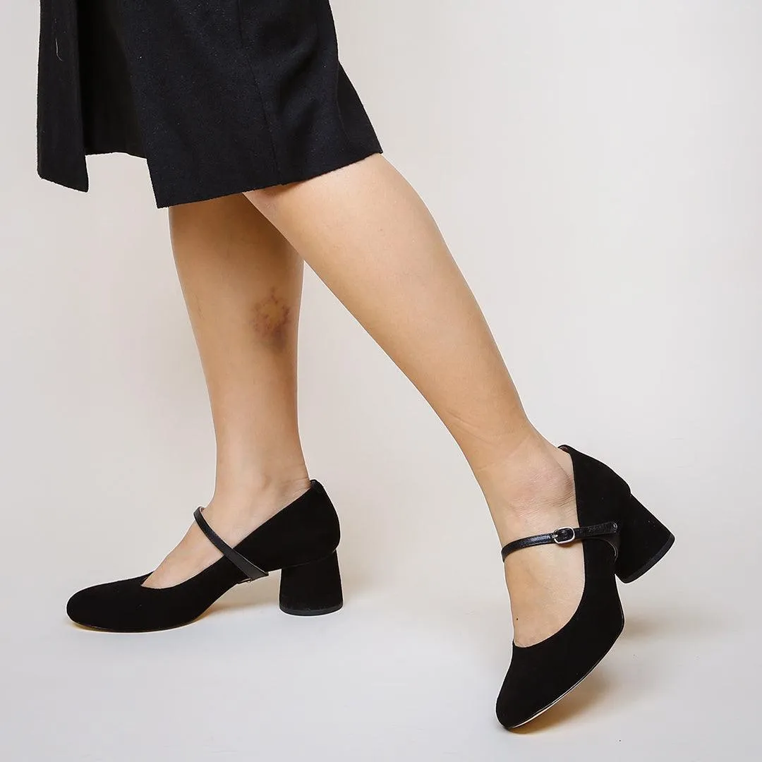 Black Suede Ballet Pump   Black Twiggy Strap