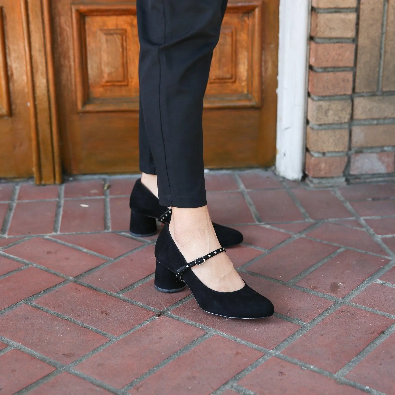 Black Suede Ballet Pump   Studded Twiggy Strap