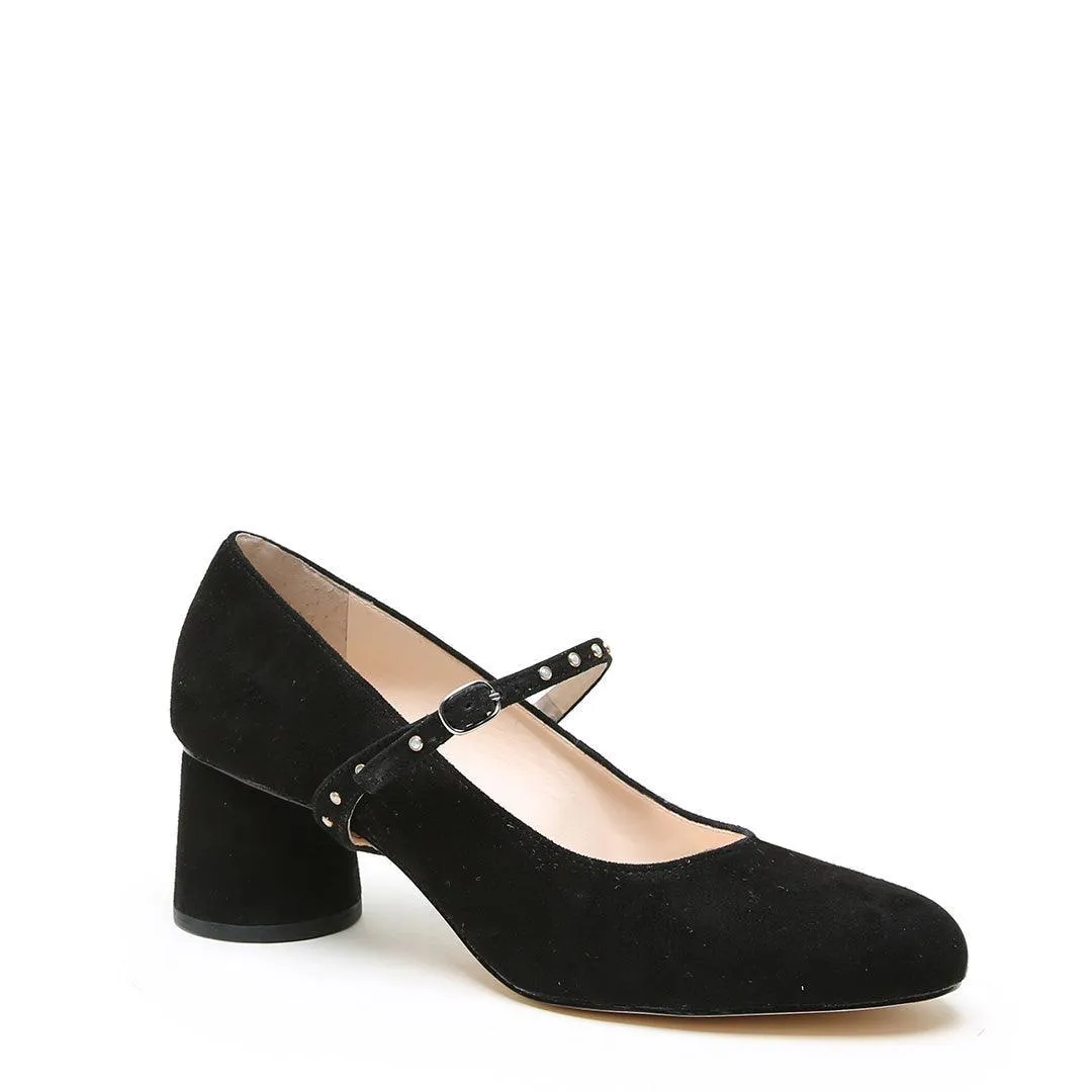 Black Suede Ballet Pump   Studded Twiggy Strap
