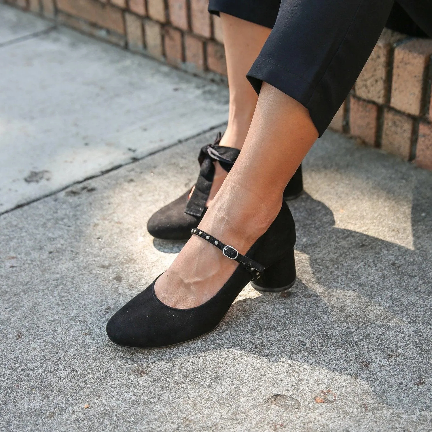 Black Suede Ballet Pump   Studded Twiggy Strap