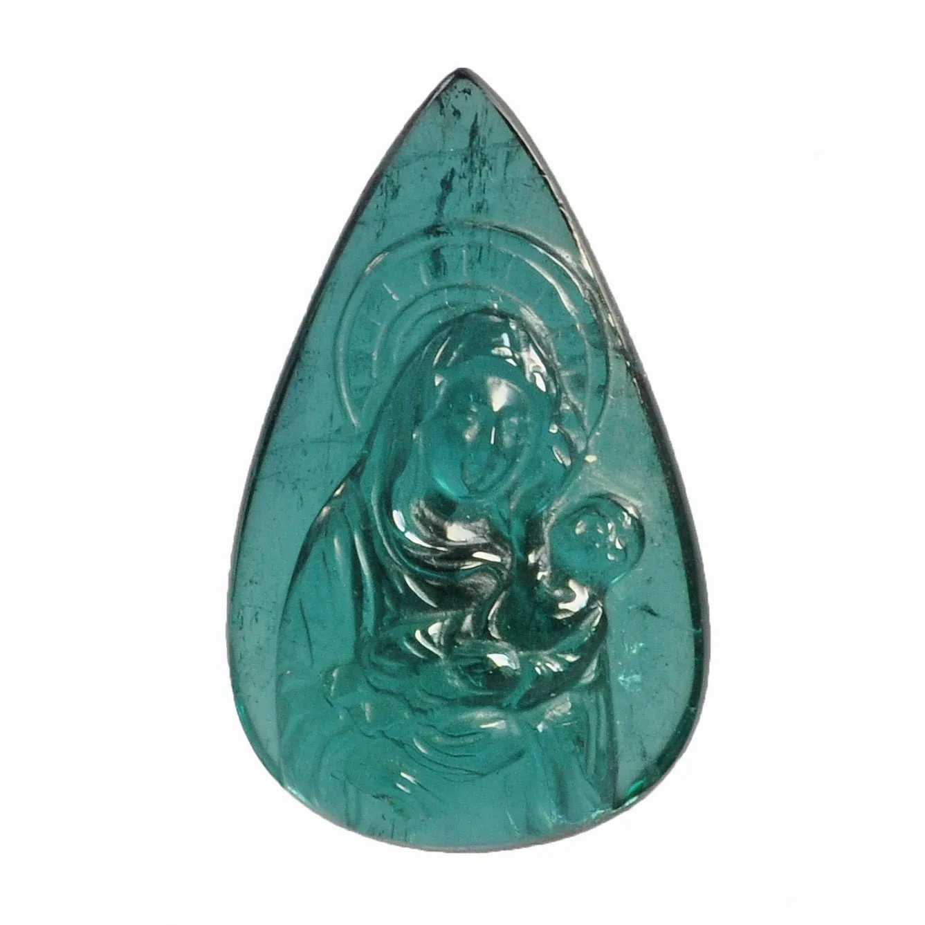 Blue-Green Tourmaline 26.59mm 24.0ct Natural Gemstone "Mary and Child" Carving