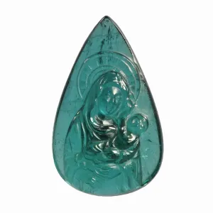 Blue-Green Tourmaline 26.59mm 24.0ct Natural Gemstone "Mary and Child" Carving