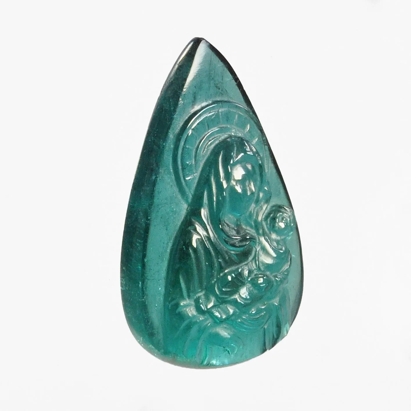 Blue-Green Tourmaline 26.59mm 24.0ct Natural Gemstone "Mary and Child" Carving