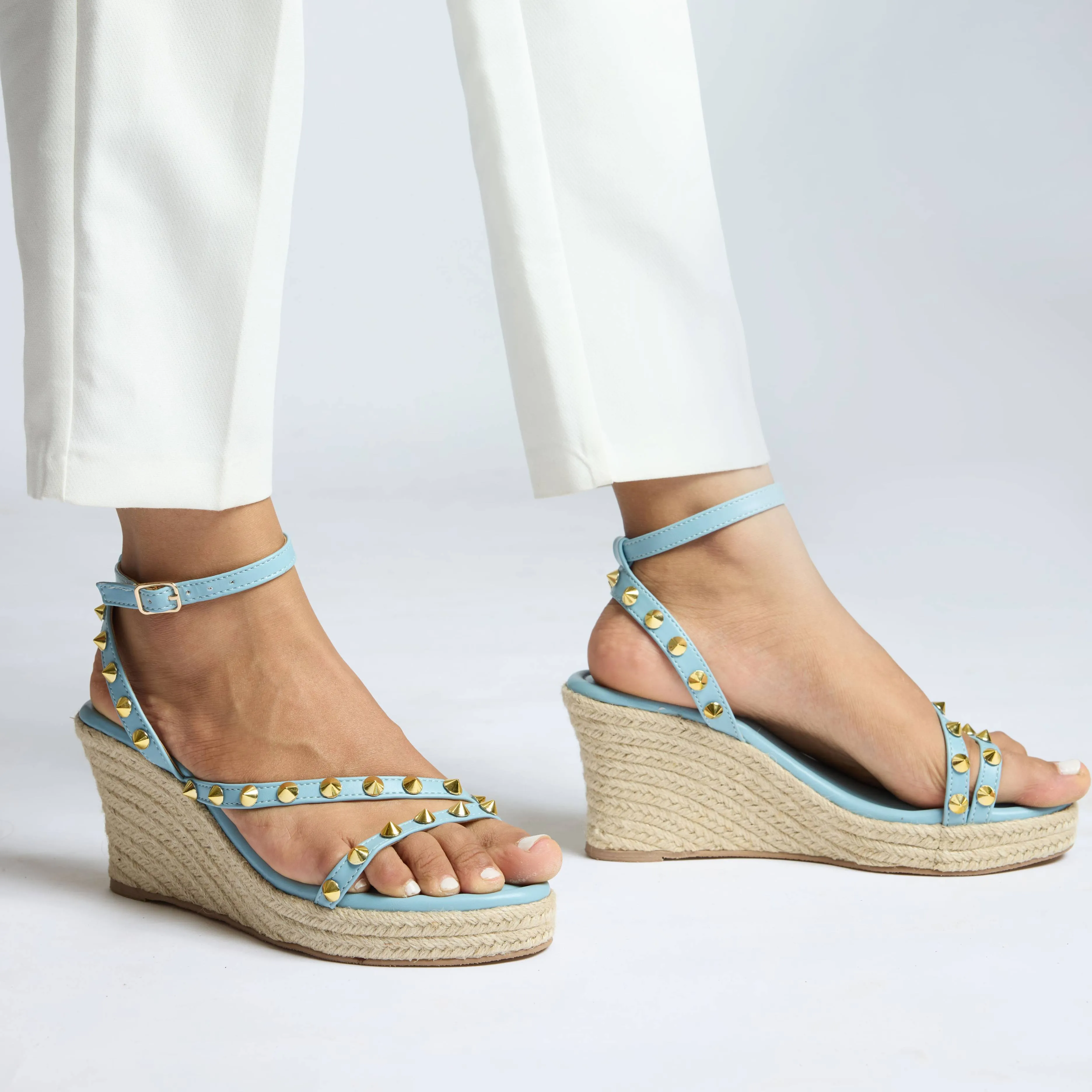 Blue Studded Wedges
