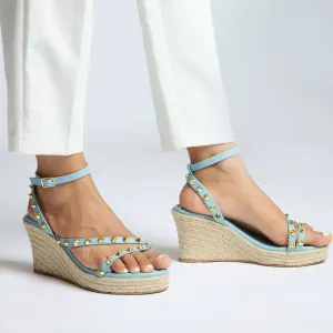 Blue Studded Wedges