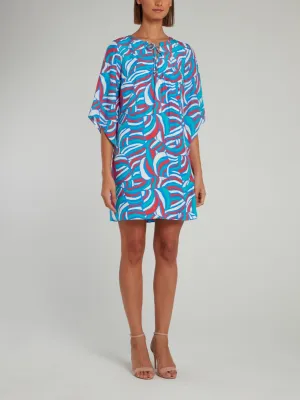 Blue Tie Half Sleeve Shift Dress