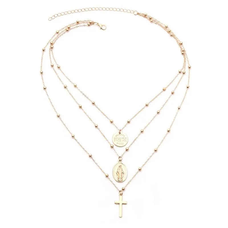 Bohemian Holy Cross and Virgin Mary Multi Layered Necklace