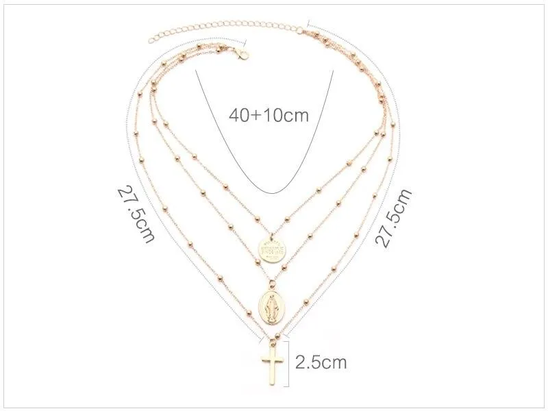 Bohemian Holy Cross and Virgin Mary Multi Layered Necklace