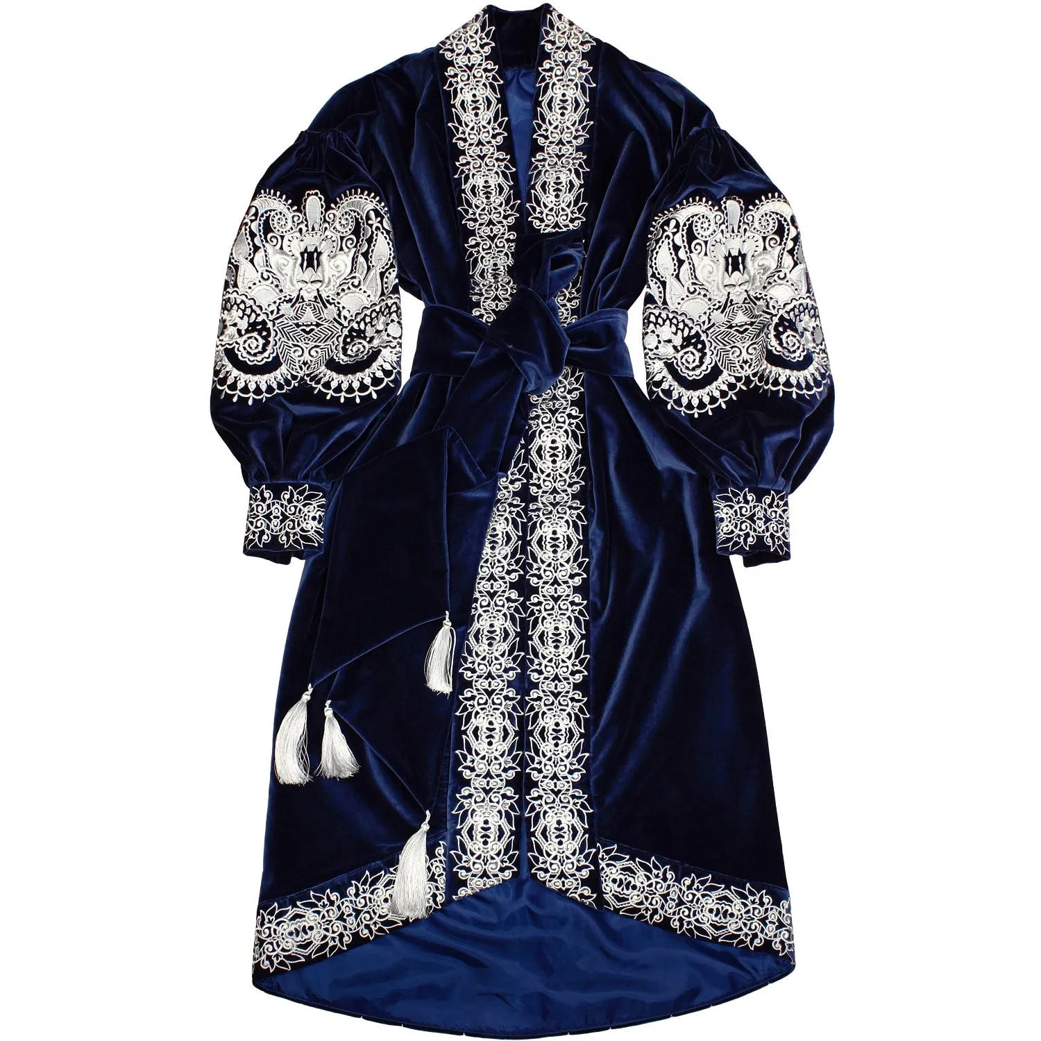 Boho style velvet kaftan with embroidery