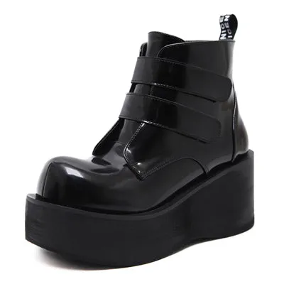 Botas Invierno Mujer Fashion Platform Shoes Women Punk Black Gothic Ankle Boots Womens Platform Wedge Lace up Motorcycle Boots