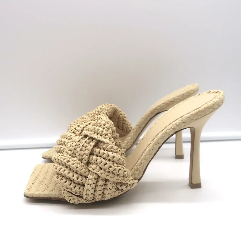 Bottega Veneta Lido Intrecciato Raffia Mules Beige Size 38.5 Open Toe Sandal NEW