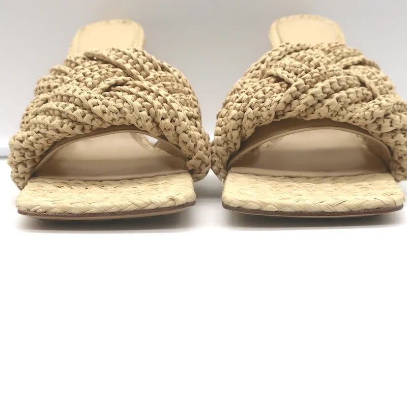 Bottega Veneta Lido Intrecciato Raffia Mules Beige Size 38.5 Open Toe Sandal NEW