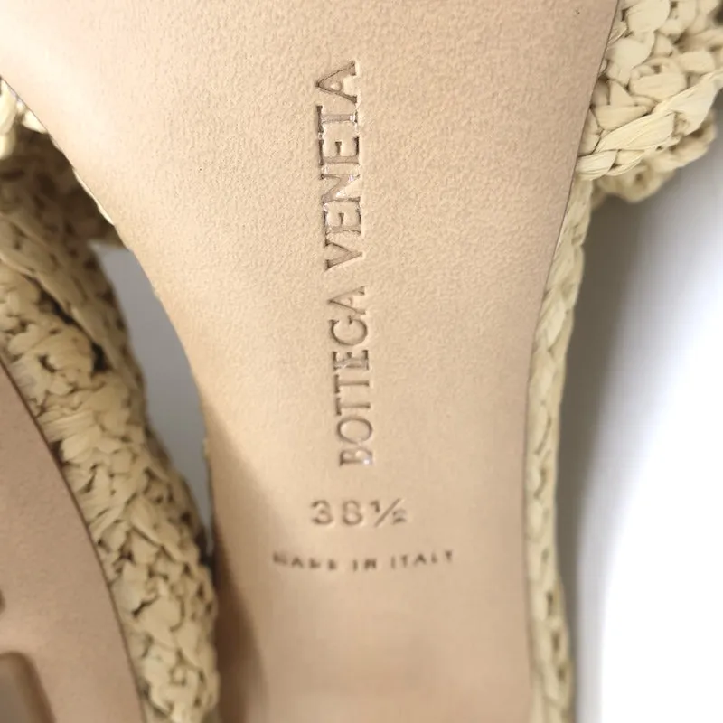 Bottega Veneta Lido Intrecciato Raffia Mules Beige Size 38.5 Open Toe Sandal NEW