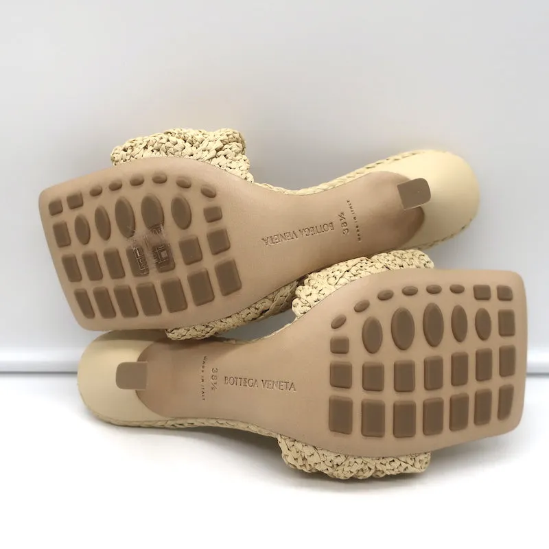 Bottega Veneta Lido Intrecciato Raffia Mules Beige Size 38.5 Open Toe Sandal NEW