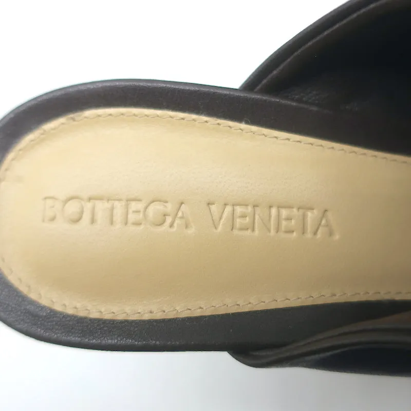 Bottega Veneta Stack Mules Dark Brown Leather Size 38.5 Open Toe Heels NEW