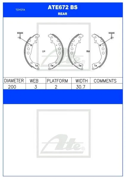 Brake Shoes Toyota Yaris 1.0 P9,1.3 (2005 2011) Ate672Bs Ate
