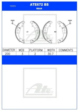 Brake Shoes Toyota Yaris 1.0 P9,1.3 (2005 2011) Ate672Bs Ate