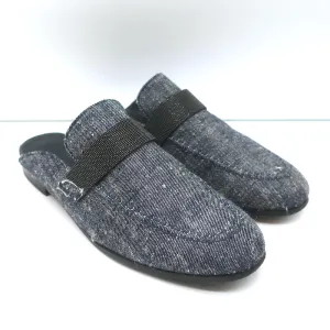 Brunello Cucinelli Monili Trim Denim Mules Blue Size 37 Flat Backless Loafers