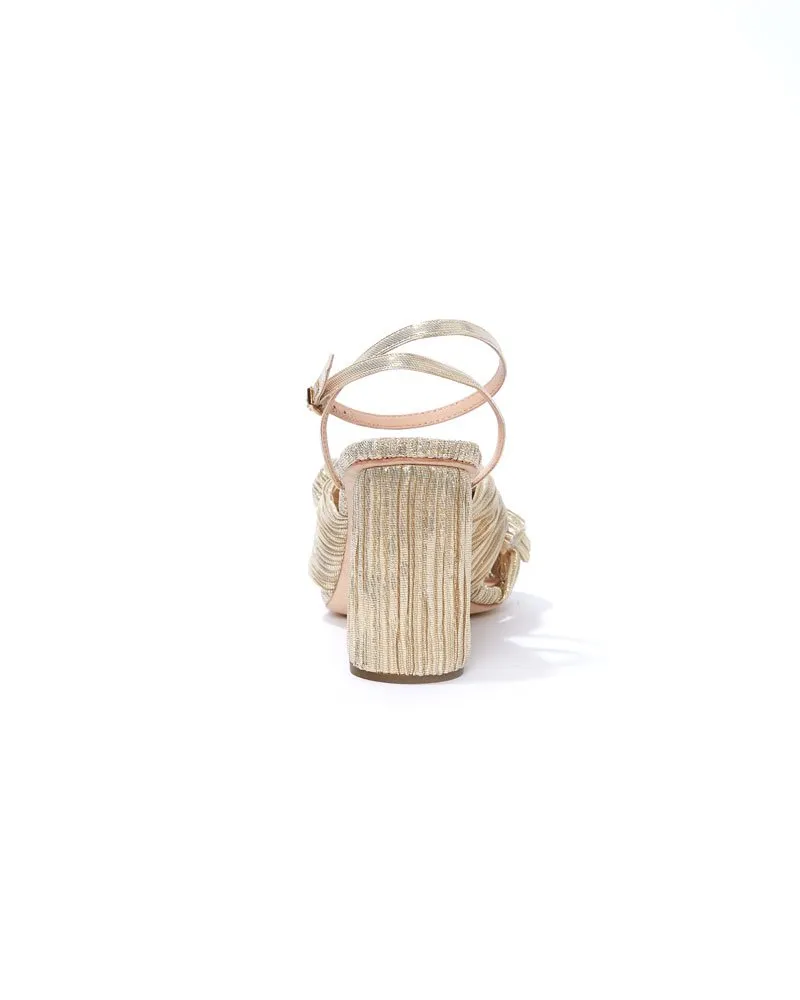 Camellia Knot Mule with Ankle Strap in Platinum